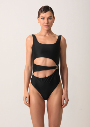 Black Cut-out with ring detail one-piece swimsuit