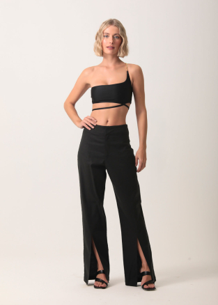 High waist black Pants with frontal split detail